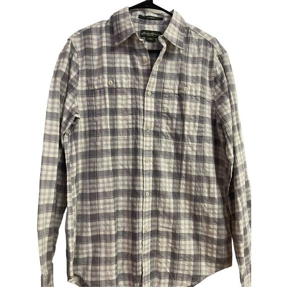 Eddie Bauer Men's Pockets Button-Up Long Sleeve Cotton Hi-Lo Plaid Shirt Size S - Picture 1 of 9
